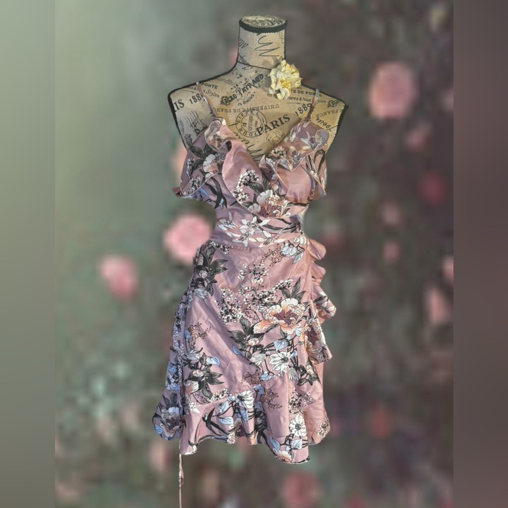 SHEIN Floral Ruffle Wrap Mini Dress
